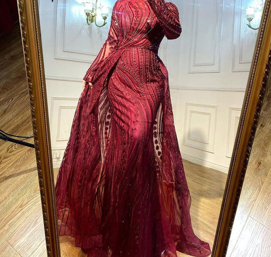 Beaded With Overskirt Mermaid Evening Dresses - LiveTrendsX