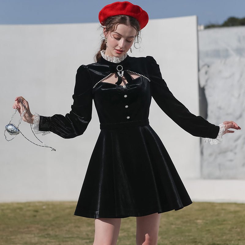 Black evening dress women's velvet niche luxury dress - LiveTrendsX