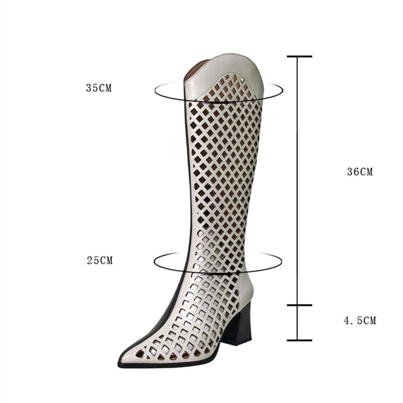 Black White Zipper Pointed Toe Net Boots Women Hole Shoes - LiveTrendsX