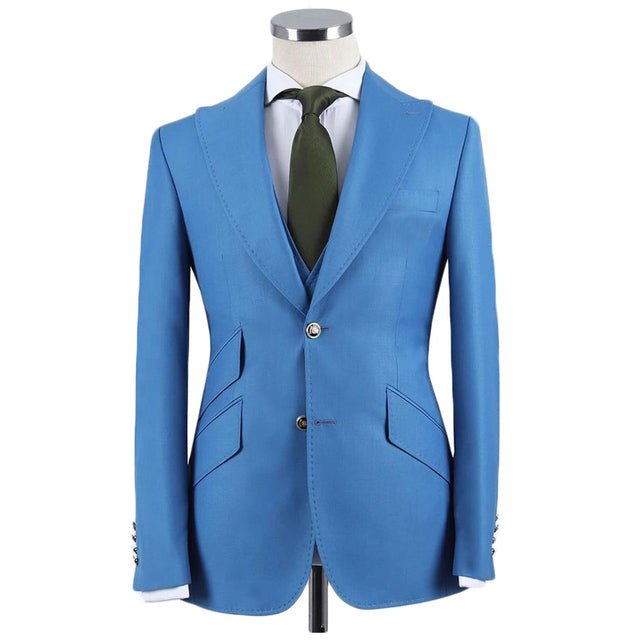 Blue Slim Fit Men Suits with Peaked Lapel Groom 3 Pcs - LiveTrendsX