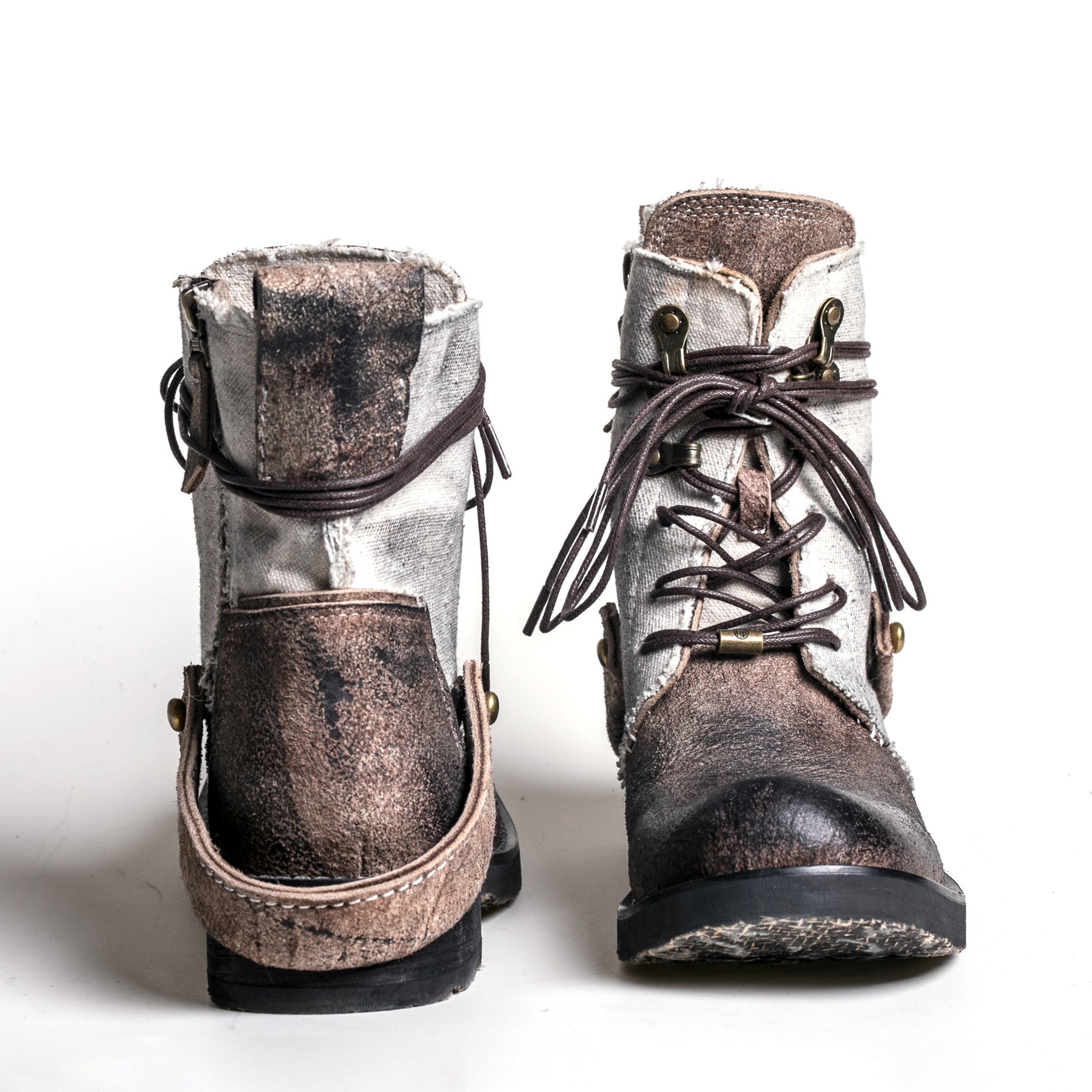 Breathable high boots handmade vintage canvas top layer cowhide boots - LiveTrendsX