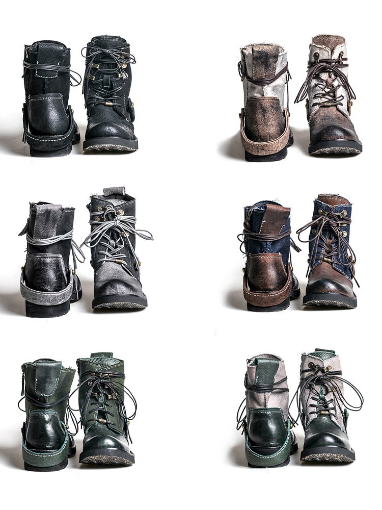 Breathable high boots handmade vintage canvas top layer cowhide boots - LiveTrendsX