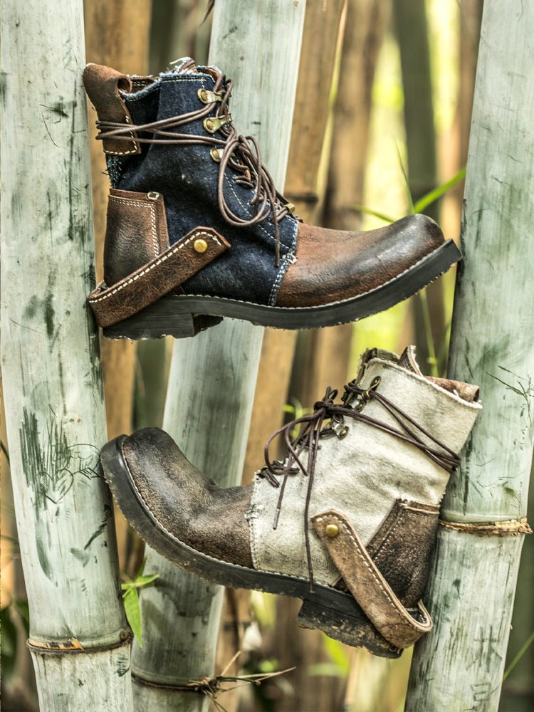 Breathable high boots handmade vintage canvas top layer cowhide boots - LiveTrendsX