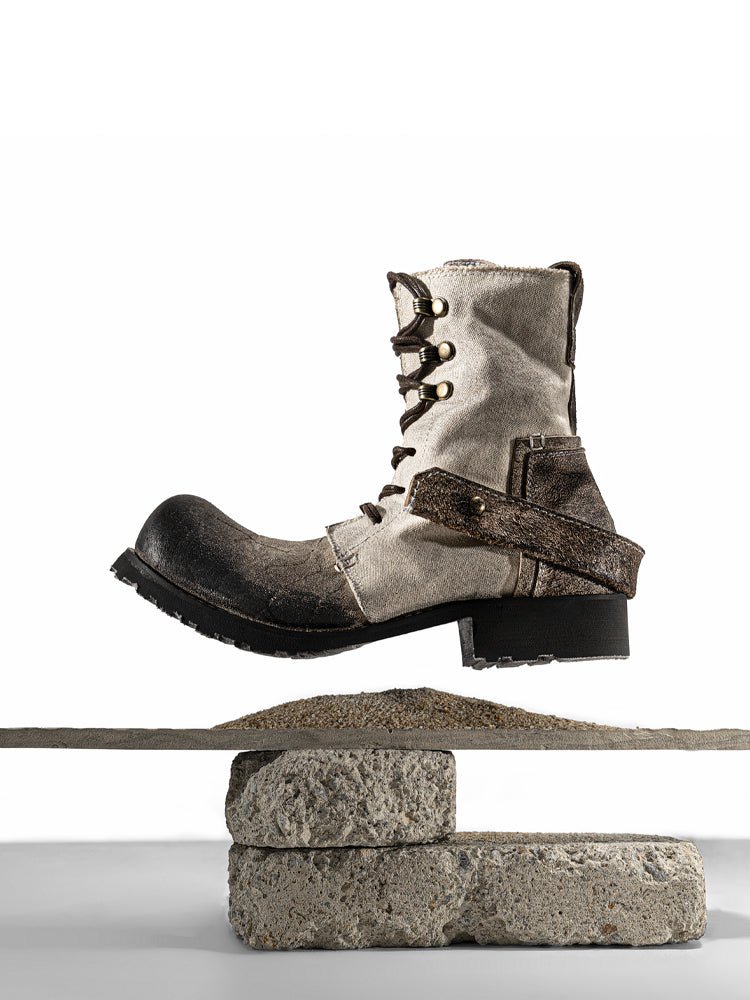 Breathable high boots handmade vintage canvas top layer cowhide boots - LiveTrendsX