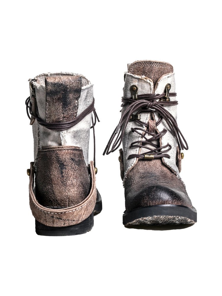 Breathable high boots handmade vintage canvas top layer cowhide boots - LiveTrendsX