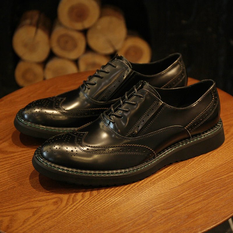 Brogue trend casual leather shoes round toe patent leather men's shoes - LiveTrendsX