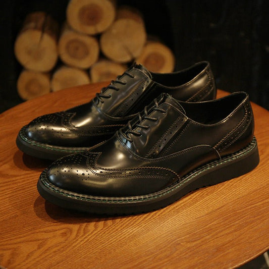 Brogue trend casual leather shoes round toe patent leather men's shoes - LiveTrendsX