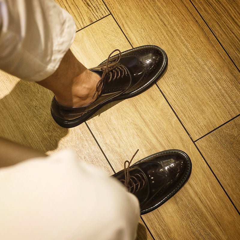 Brogue trend casual leather shoes round toe patent leather men's shoes - LiveTrendsX