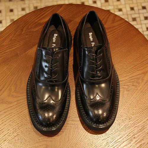 Brogue trend casual leather shoes round toe patent leather men's shoes - LiveTrendsX