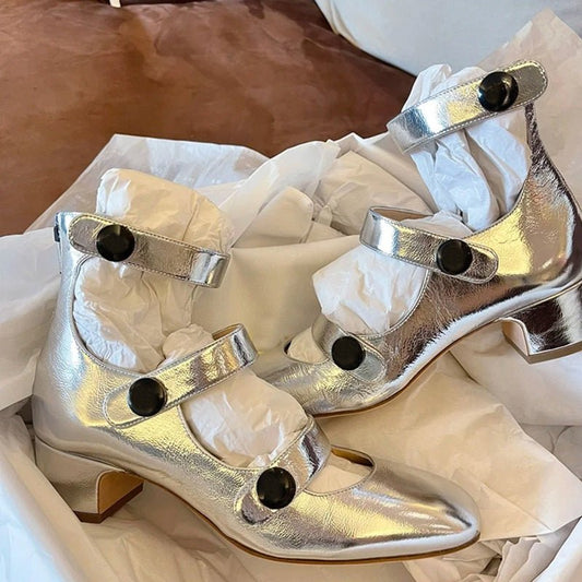 Buckle belt thick heel high heel leather single shoes - LiveTrendsX