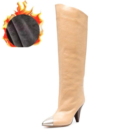 Conical High Heels Metal Pointed Slip - On Cowboy Boots Ladies Shoes - LiveTrendsX