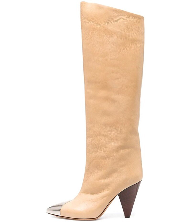 Conical High Heels Metal Pointed Slip - On Cowboy Boots Ladies Shoes - LiveTrendsX