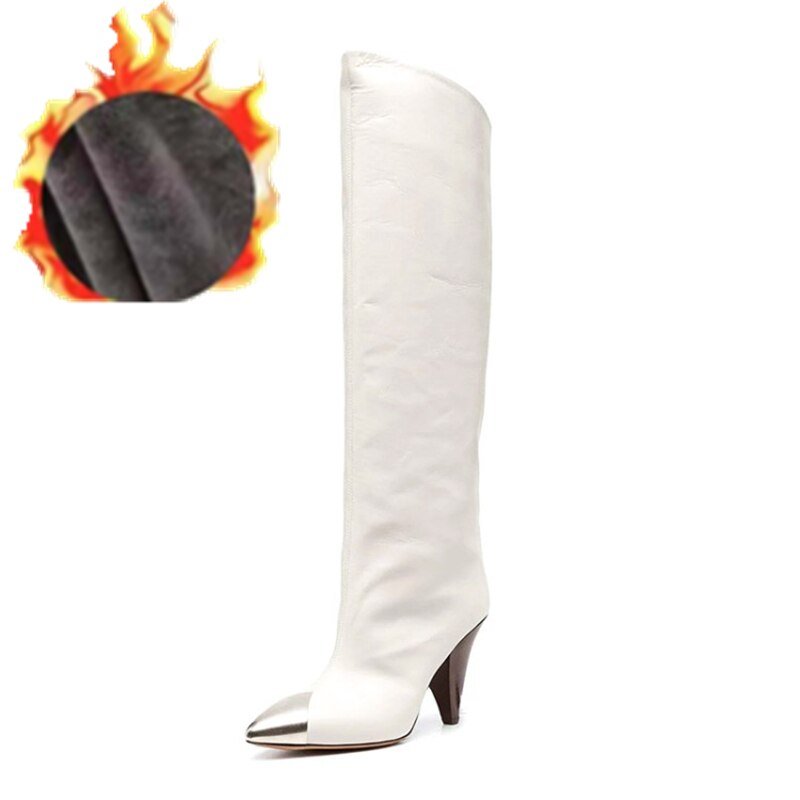 Conical High Heels Metal Pointed Slip - On Cowboy Boots Ladies Shoes - LiveTrendsX