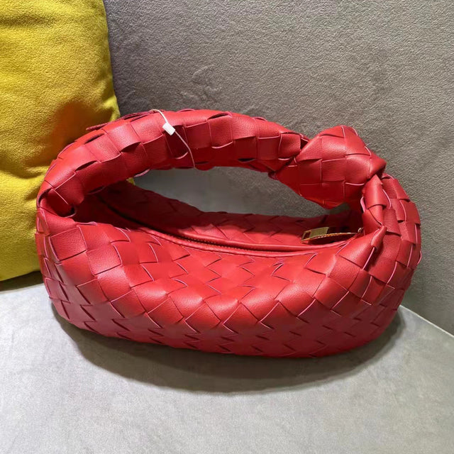 Cow leather woven totes bag semi circular leather Croissant bag