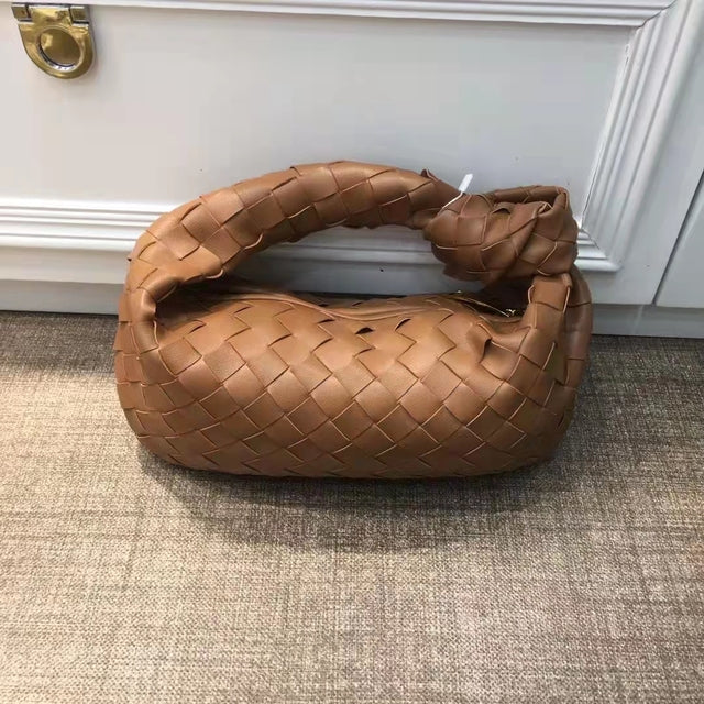 Cow leather woven totes bag semi circular leather Croissant bag