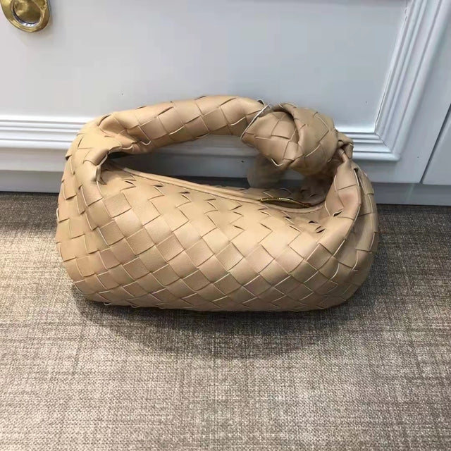 Cow leather woven totes bag semi circular leather Croissant bag