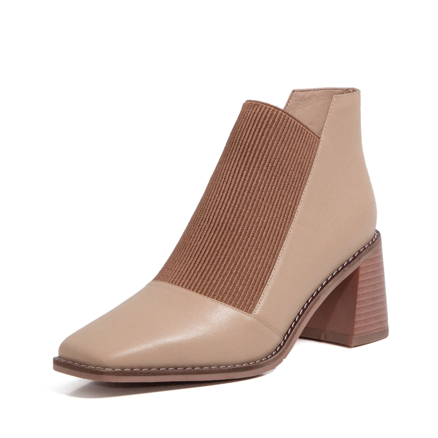 Cowhide upper ankle boots women paneled stretch ankle boots - LiveTrendsX