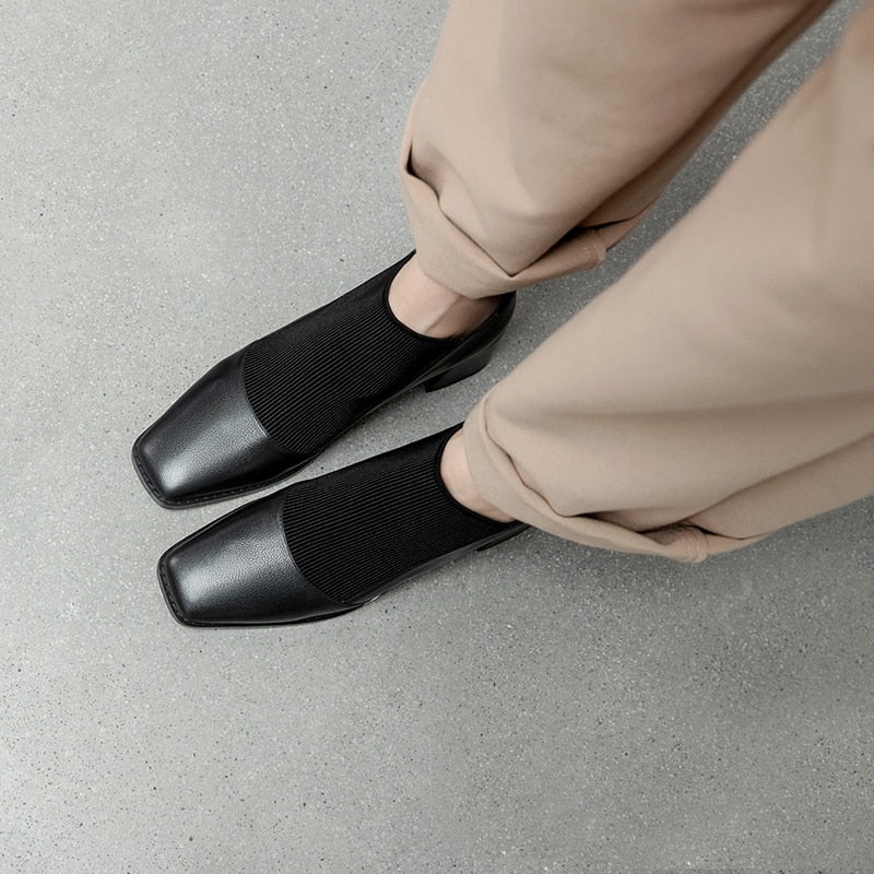 Cowhide upper ankle boots women paneled stretch ankle boots - LiveTrendsX