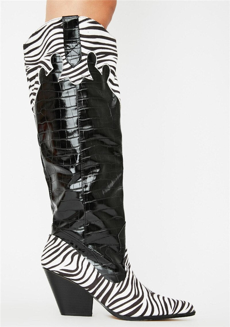 Crocodile Pattern Cowboy Boots Pointed Toe Shoes - LiveTrendsX