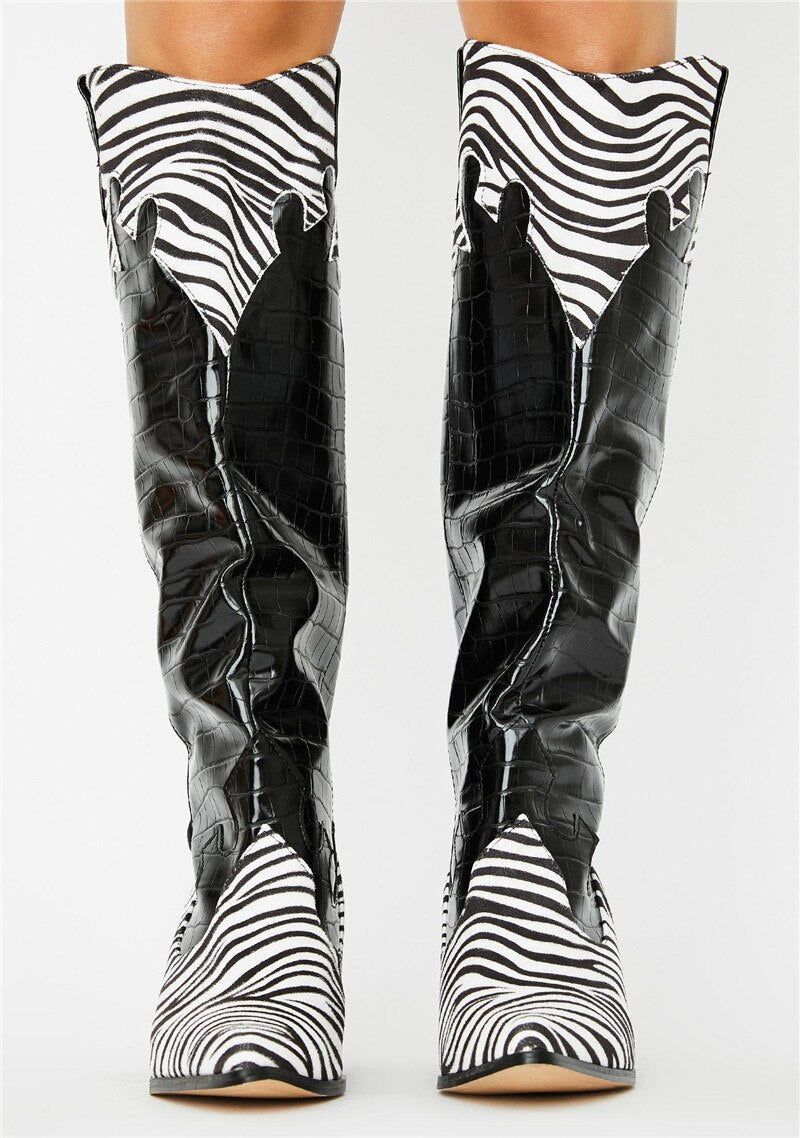 Crocodile Pattern Cowboy Boots Pointed Toe Shoes - LiveTrendsX