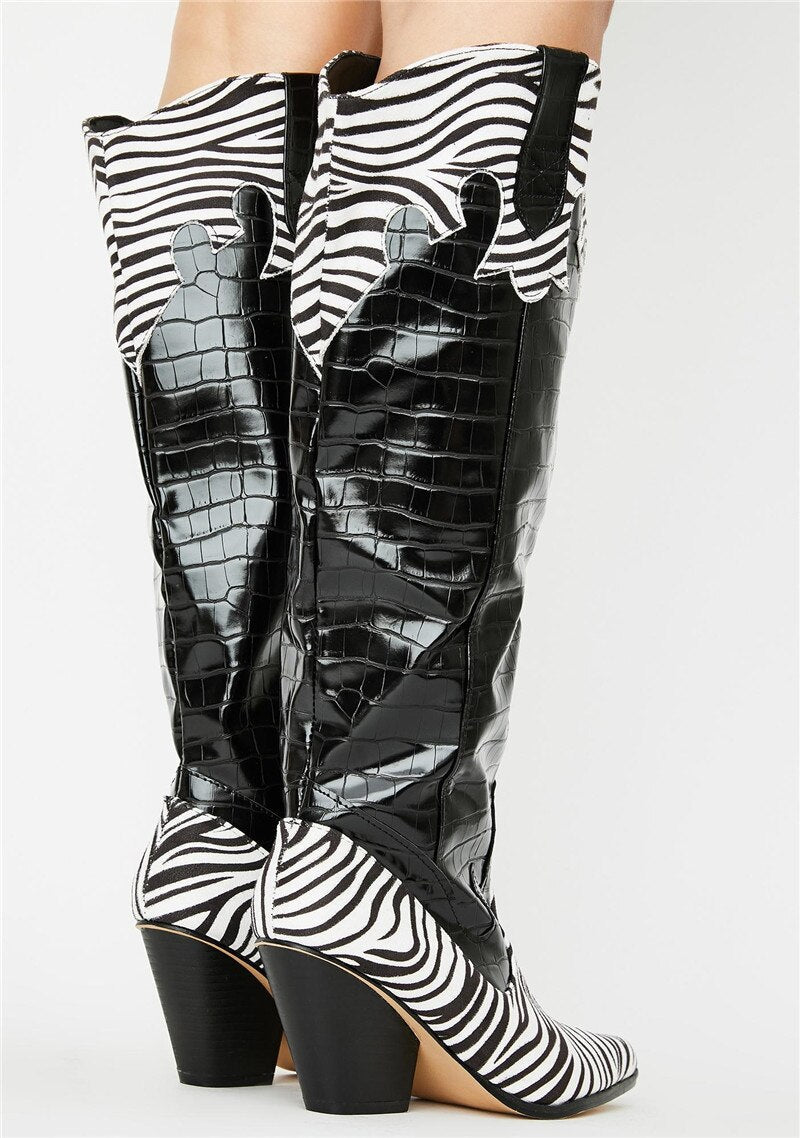 Crocodile Pattern Cowboy Boots Pointed Toe Shoes - LiveTrendsX