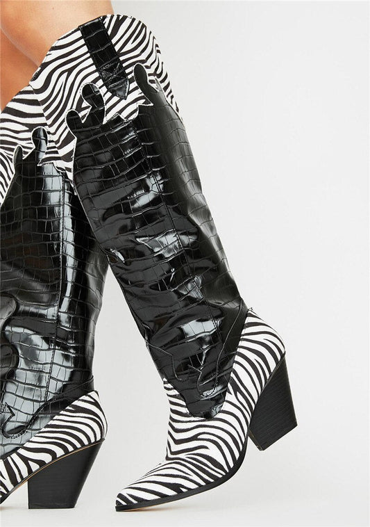 Crocodile Pattern Cowboy Boots Pointed Toe Shoes - LiveTrendsX