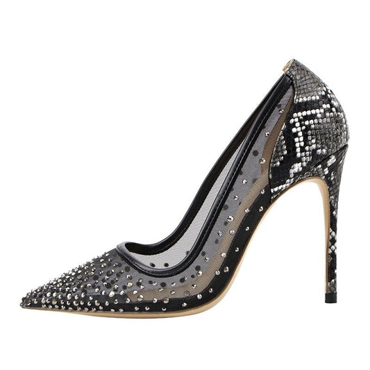 Crystal Embellished Stiletto Heels Sexy Pointed Toe Women Pumps - LiveTrendsX