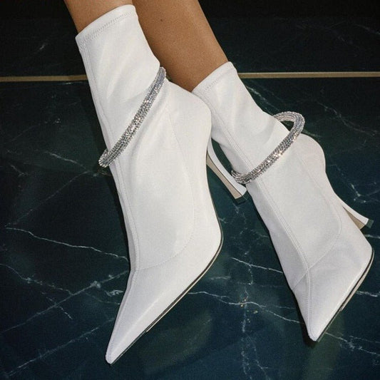Crystal Strap Party Strip Shoes Women Pointed Toe Short Boots - LiveTrendsX