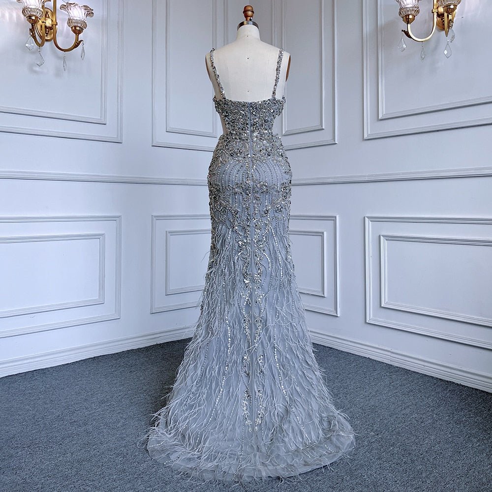 Cut Out Luxury Beaded Feather Dress Evening Gowns - LiveTrendsX