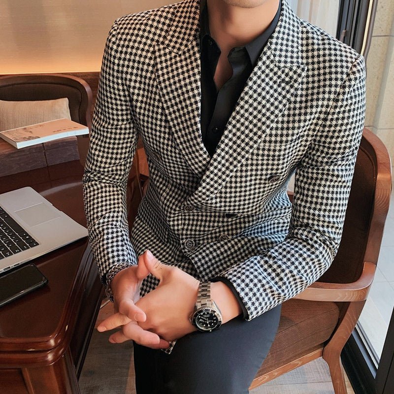 Double Breasted Blazer Social Mens Suit - LiveTrendsX