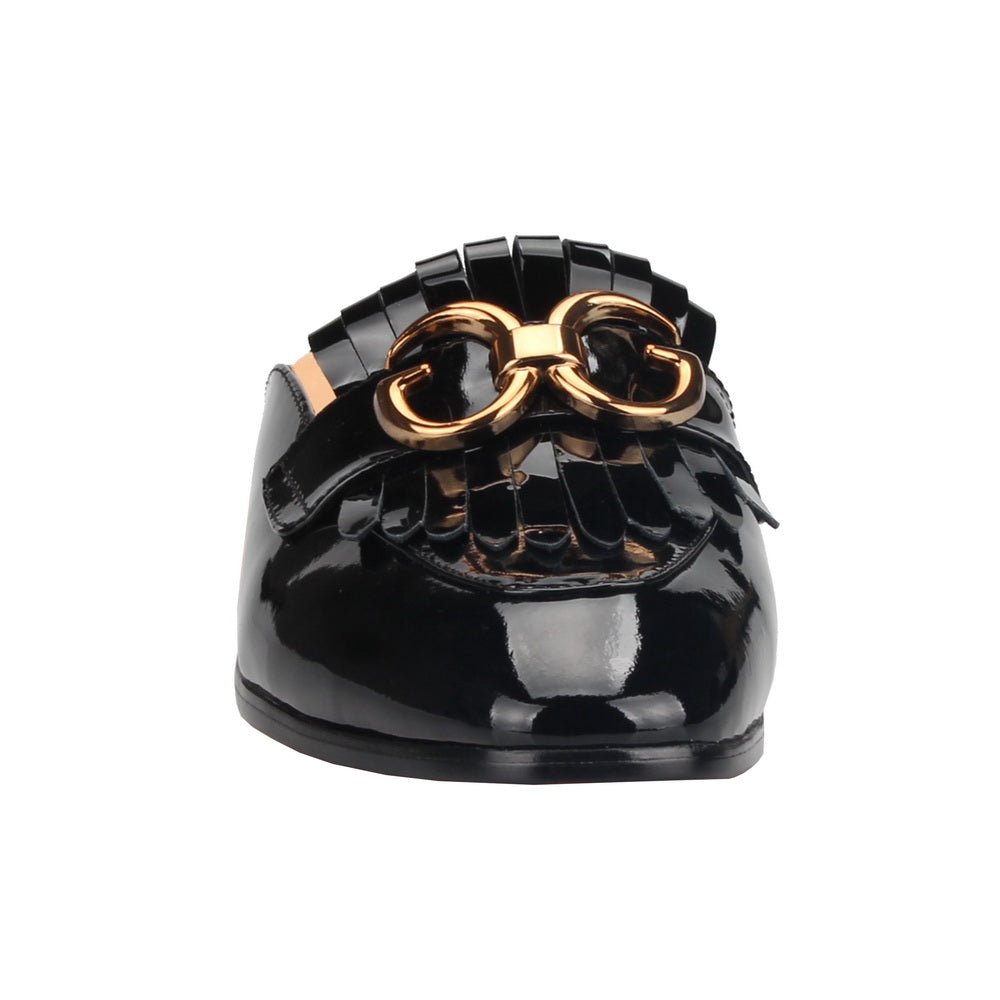 Double G Black Patent leather Loafers Men&#39;s Mules Slippers Backless Slip - On Flats sandals Handmade Party Casual Shoes - LiveTrendsX