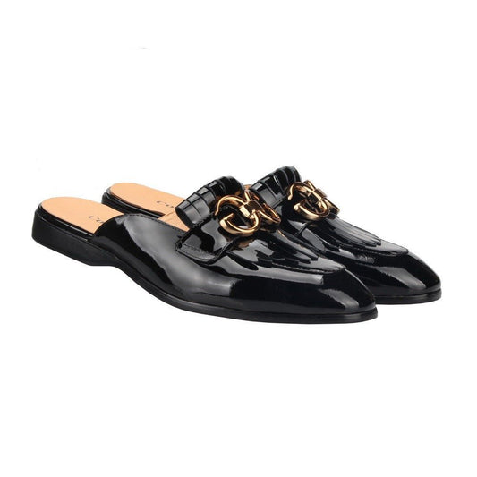 Double G Black Patent leather Loafers Men&#39;s Mules Slippers Backless Slip - On Flats sandals Handmade Party Casual Shoes - LiveTrendsX