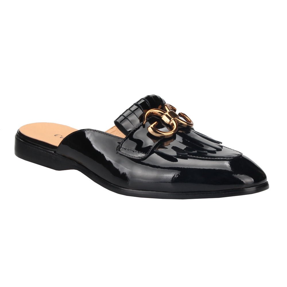 Double G Black Patent leather Loafers Men&#39;s Mules Slippers Backless Slip - On Flats sandals Handmade Party Casual Shoes - LiveTrendsX