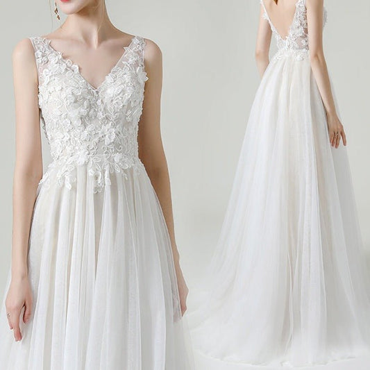 Double Shoulder Butterfly Lace French Light Wedding Dress - LiveTrendsX