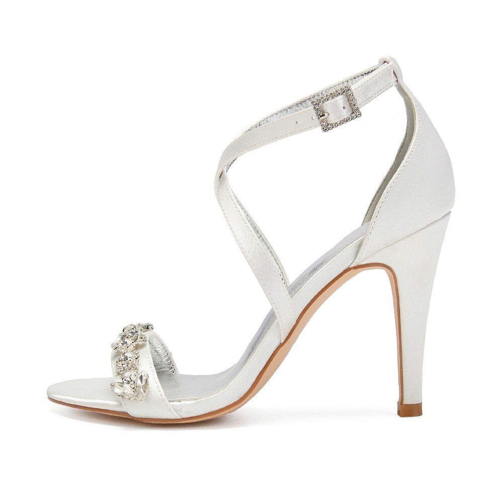 Eggplant satin evening dress shoes women sandals - LiveTrendsX