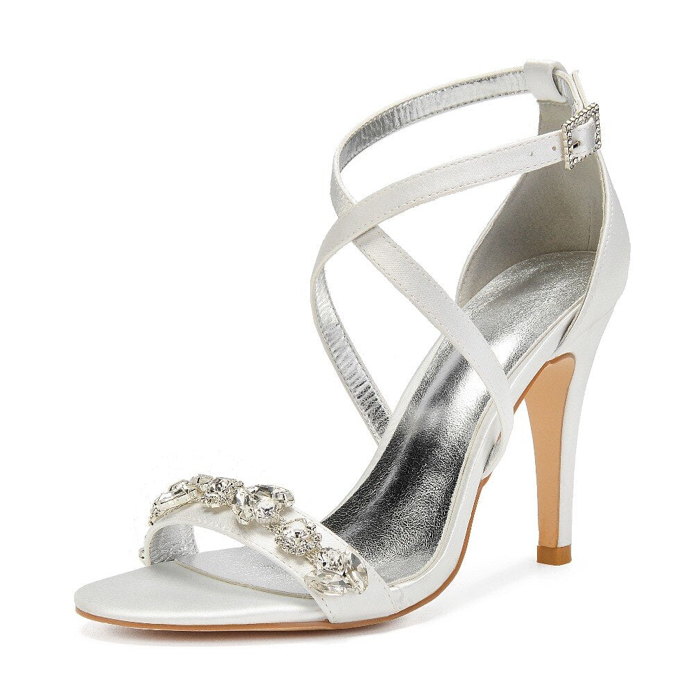 Eggplant satin evening dress shoes women sandals - LiveTrendsX