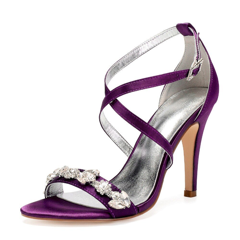 Eggplant satin evening dress shoes women sandals - LiveTrendsX