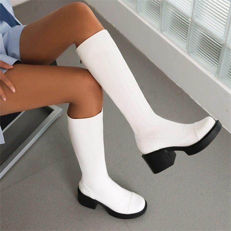 Elegant Platform Boots Women Shoes High Heels Simple Solid Color - LiveTrendsX