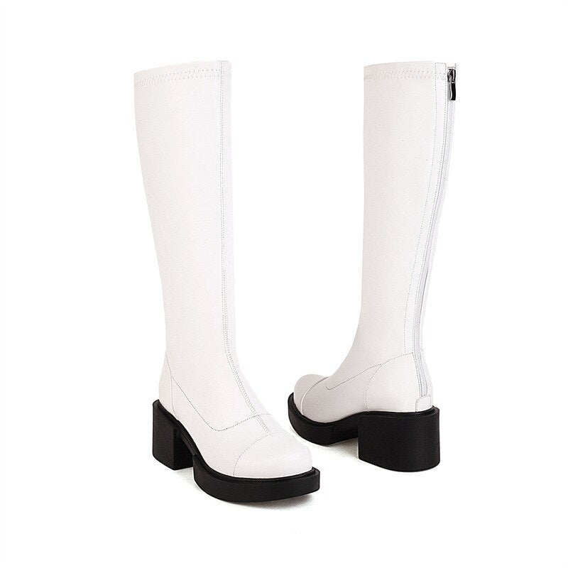 Elegant Platform Boots Women Shoes High Heels Simple Solid Color - LiveTrendsX