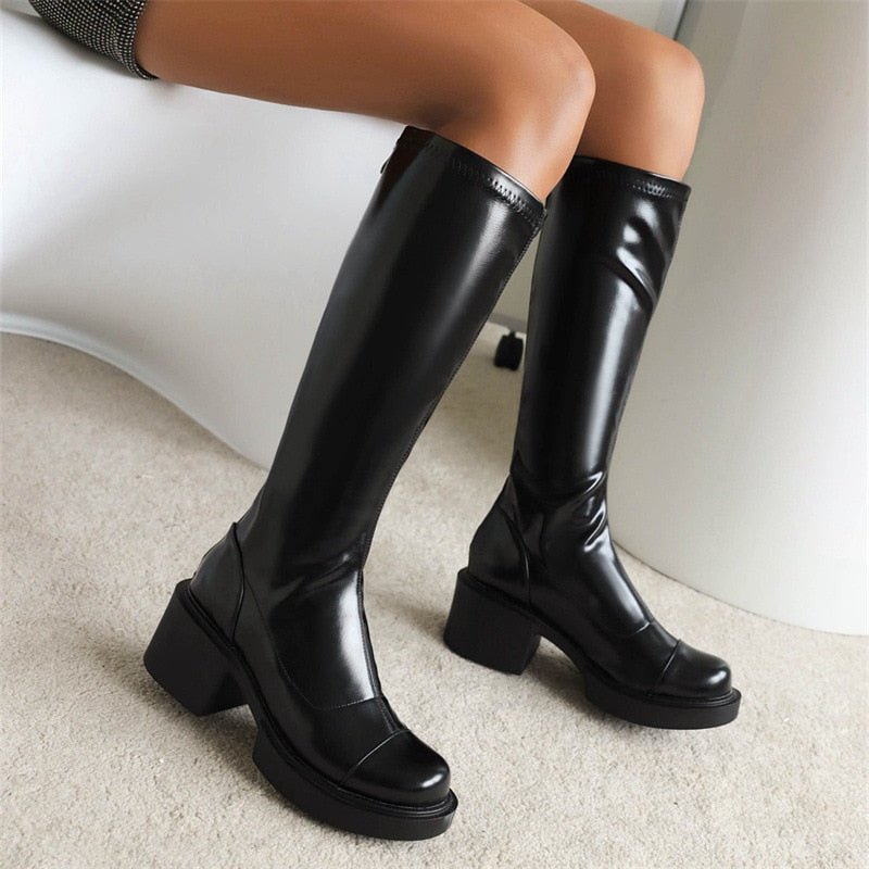 Elegant Platform Boots Women Shoes High Heels Simple Solid Color - LiveTrendsX