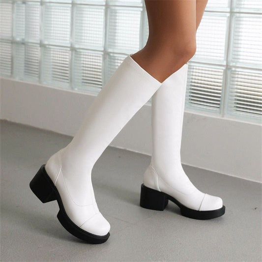 Elegant Platform Boots Women Shoes High Heels Simple Solid Color - LiveTrendsX