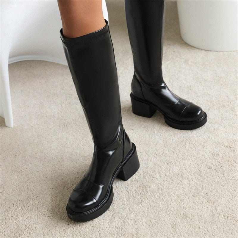 Elegant Platform Boots Women Shoes High Heels Simple Solid Color - LiveTrendsX