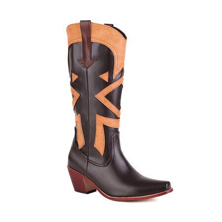 Embroidered Chunky Heel Boots Western Cowboy Boots - LiveTrendsX