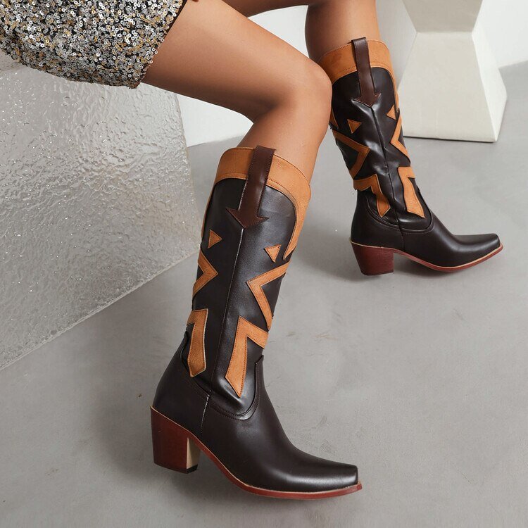 Embroidered Chunky Heel Boots Western Cowboy Boots - LiveTrendsX