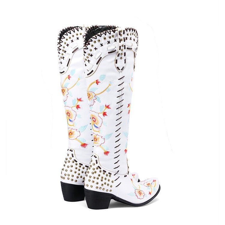Embroidered Metal Studs Color block Women's Knee Boots - LiveTrendsX