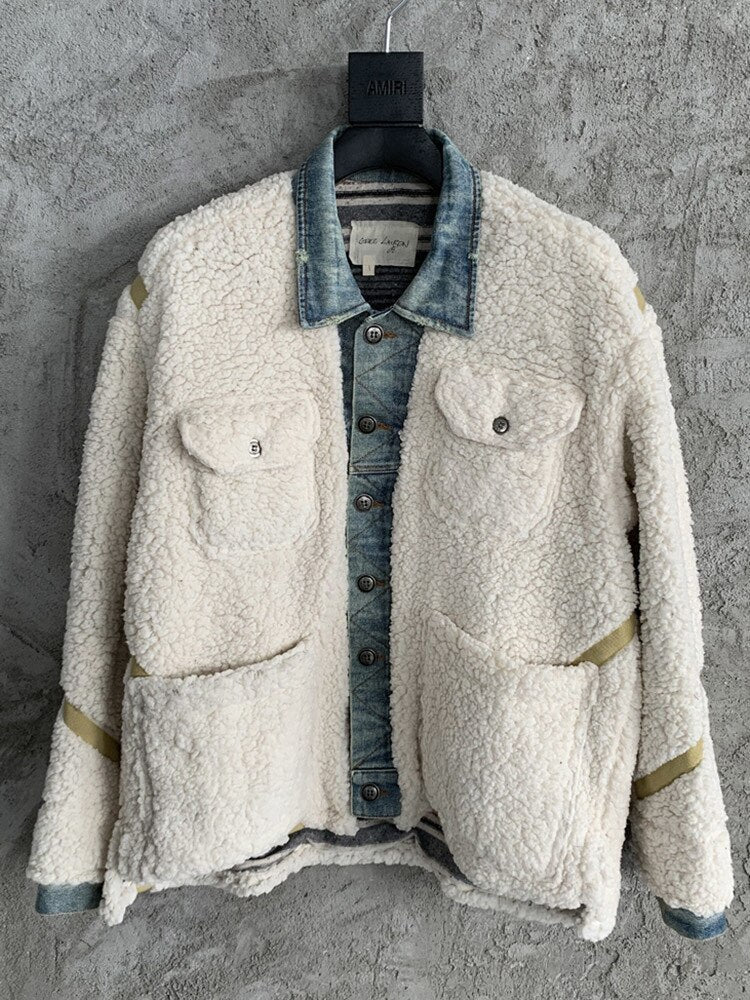 Embroidered Silhouette Long Sleeve Loose Warm Lamb Coats Men's Jackets - LiveTrendsX