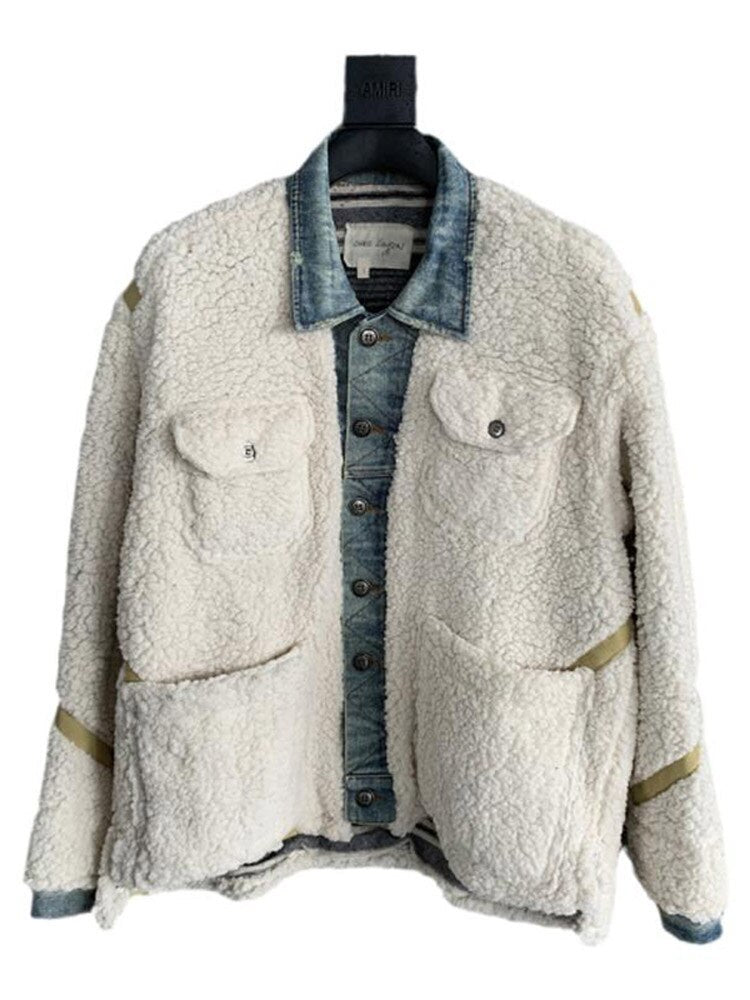 Embroidered Silhouette Long Sleeve Loose Warm Lamb Coats Men's Jackets - LiveTrendsX