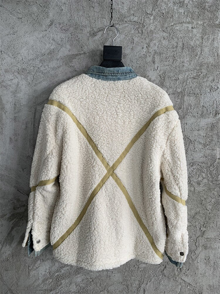 Embroidered Silhouette Long Sleeve Loose Warm Lamb Coats Men's Jackets - LiveTrendsX