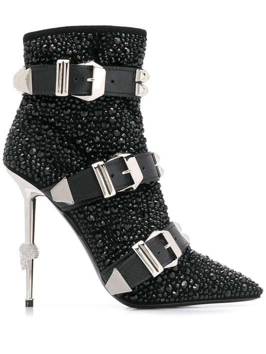 Fashion Crystal Stud Buckle Motorcycle Ankle Boots - LiveTrendsX