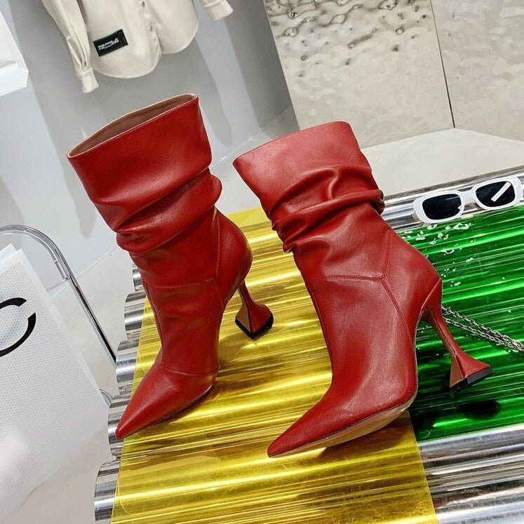Fashion Ladies Strange High Heels Ankle Boots Pleated Pointed Toe - LiveTrendsX